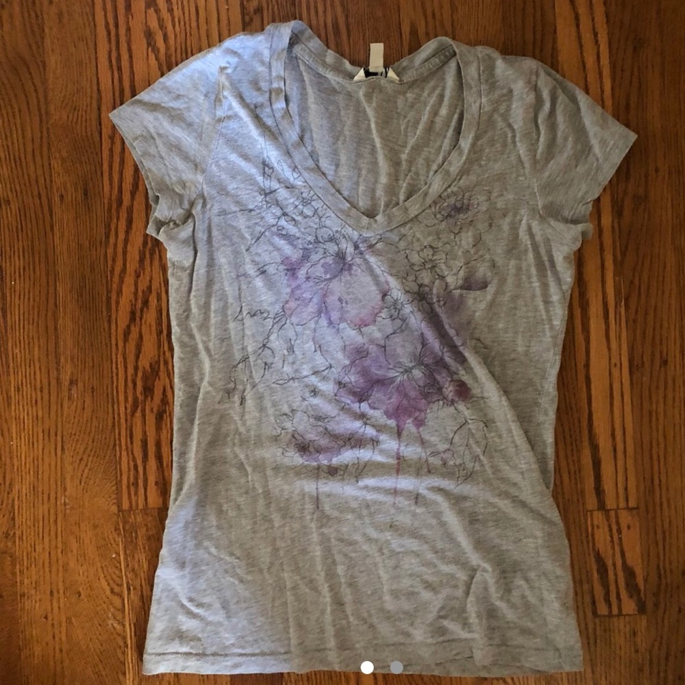 Gray shirt with watercolor flowers